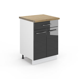 Vicco Mobiletto base per cucina Antracite lucido 60 cm con cassetto, PL Rovere
