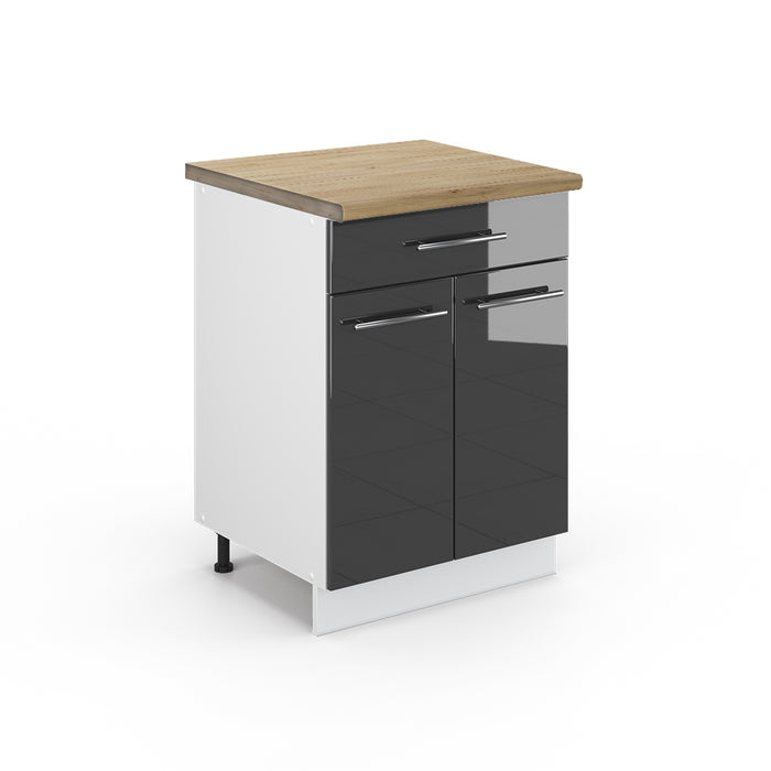 Vicco Mobiletto base per cucina Antracite lucido 60 cm con cassetto, PL Rovere