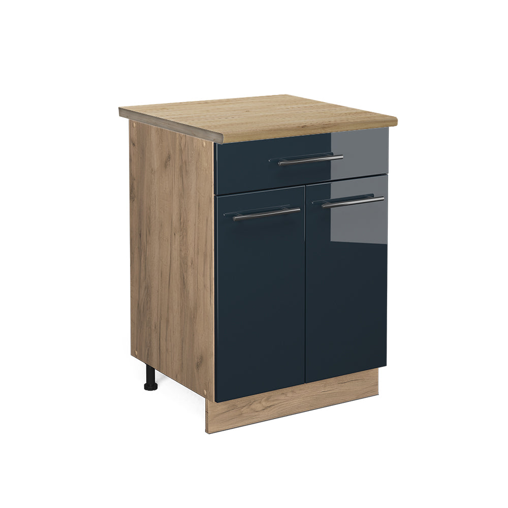 Vicco Basi per cucina  Blu scuro lucido 60 cm con cassetto, PL Rovere