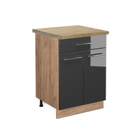 Vicco Mobiletto base per cucina Antracite lucido 60 cm con cassetto, PL Rovere