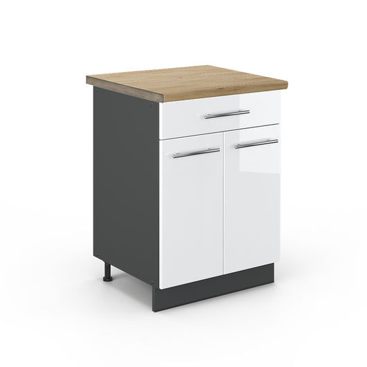 Vicco Mobiletto base per cucina Bianco lucido 60 cm con cassetto, PL Rovere