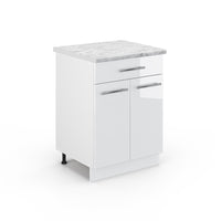 Vicco Mobiletto base per cucina Bianco lucido 60 cm con cassetto, PL Marmo