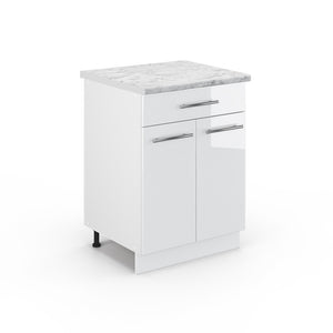 Vicco Mobiletto base per cucina Bianco lucido 60 cm con cassetto, PL Marmo