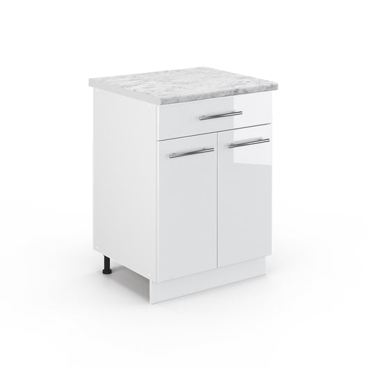 Vicco Mobiletto base per cucina Bianco lucido 60 cm con cassetto, PL Marmo