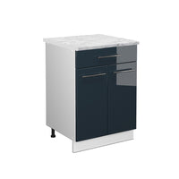 Vicco Mobiletti da cucina  Blu scuro lucido 60 cm con cassetto, PL Marmo