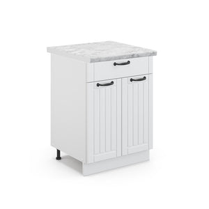 Vicco Mobiletto base per cucina Bianco casa di campagna 60 cm con cassetto, PL Marmo
