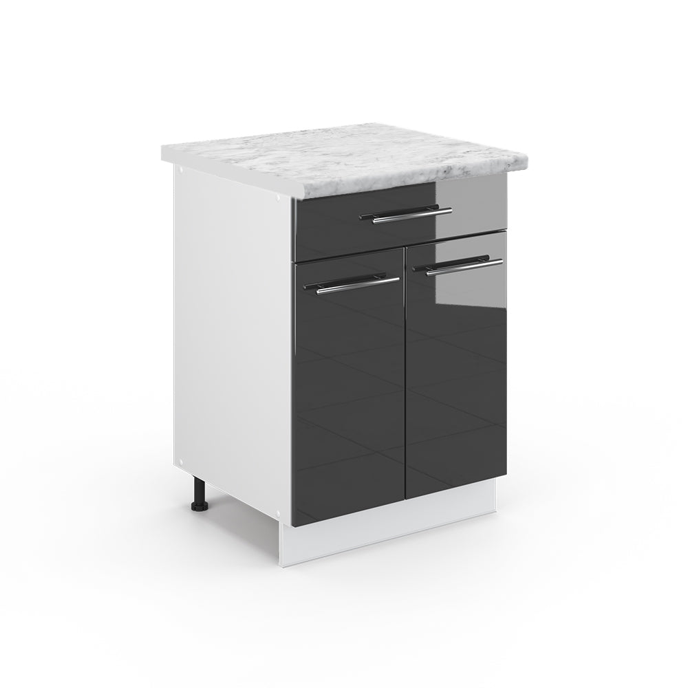 Vicco Mobiletto base per cucina Antracite lucido 60 cm con cassetto, PL Marmo