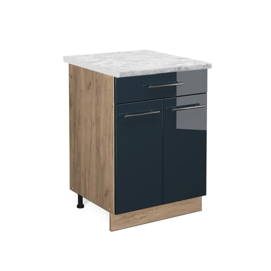Vicco Basi per cucina  Blu scuro lucido 60 cm con cassetto, PL Marmo