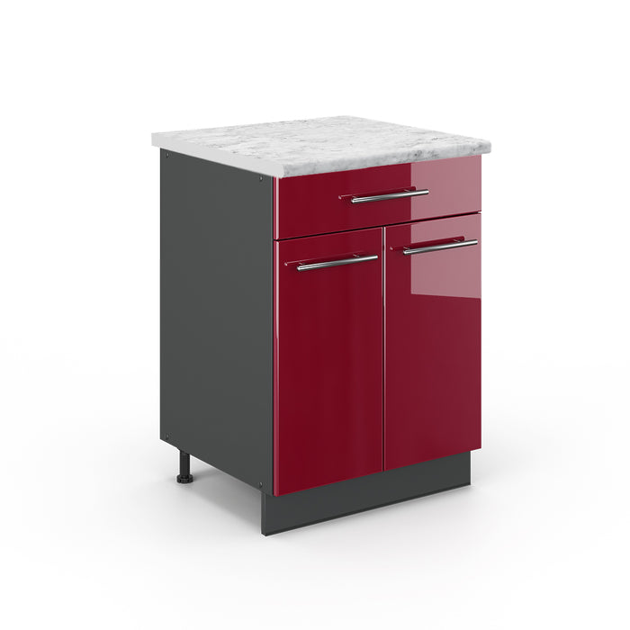 Vicco Mobiletto base per cucina Rosso bordeaux lucido 60 cm con cassetto, PL Marmo