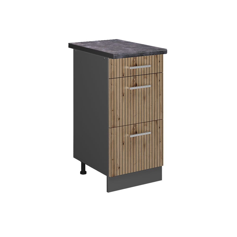 Vicco Mobiletto base per cucina Rovere artigianale 40 cm con cassetti, PL Antracite