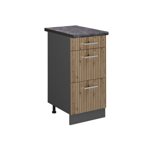 Vicco Mobiletto base per cucina Rovere artigianale 40 cm con cassetti, PL Antracite