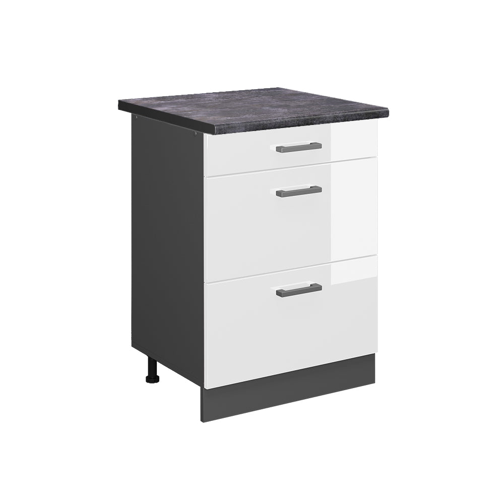 Vicco Mobiletto base per cucina Bianco lucido 60 cm con cassetti, PL Antracite