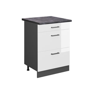 Vicco Mobiletto base per cucina Bianco lucido 60 cm con cassetti, PL Antracite