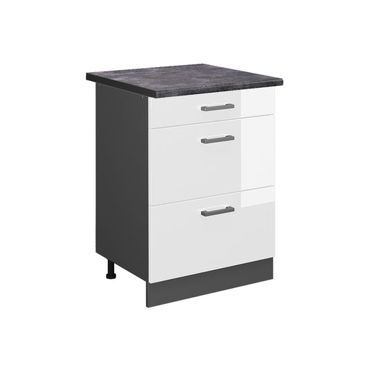 Vicco Mobiletto base per cucina Bianco lucido 60 cm con cassetti, PL Antracite