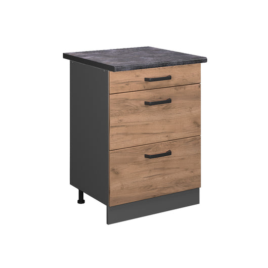 Vicco Mobiletto base per cucina Quercia dorata 60 cm con cassetti, PL Antracite