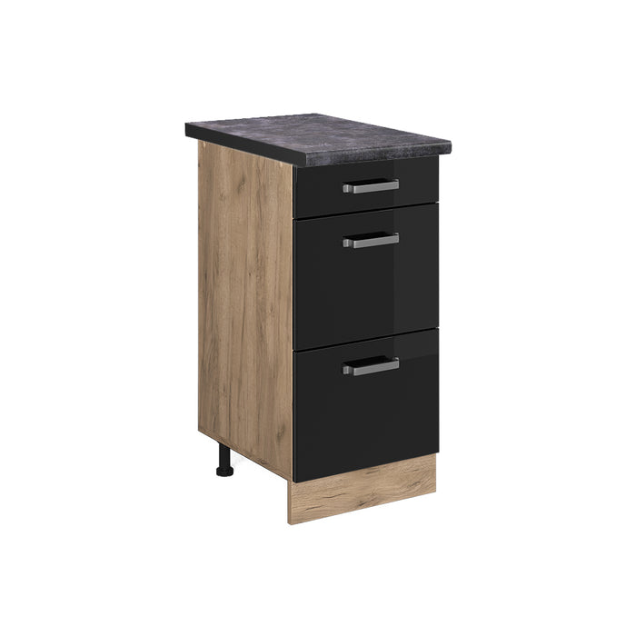 Vicco Mobiletto base per cucina Nero lucido 40 cm con cassetti, PL Antracite