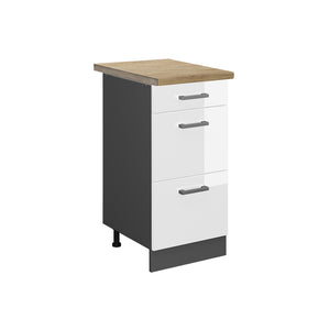 Vicco Mobiletto base per cucina Bianco lucido 40 cm con cassetti, PL Rovere