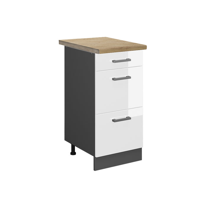 Vicco Mobiletto base per cucina Bianco lucido 40 cm con cassetti, PL Rovere
