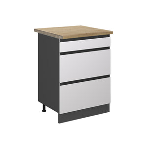 Vicco Mobiletto base per cucina Bianco 60 cm con cassetti, PL Rovere