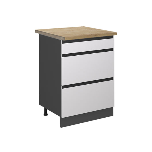 Vicco Mobiletto base per cucina Bianco 60 cm con cassetti, PL Rovere