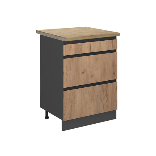 Vicco Mobiletto base per cucina Quercia dorata 60 cm con cassetti, PL Rovere