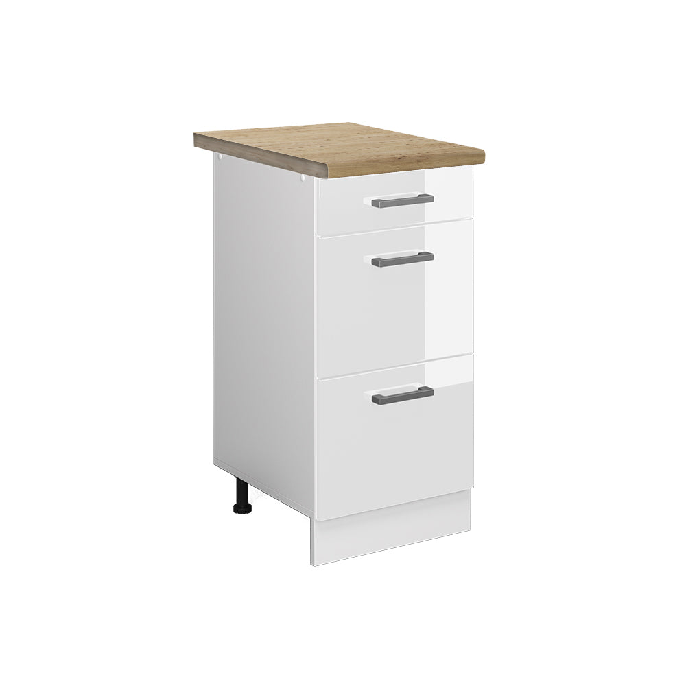 Vicco Mobiletto base per cucina Bianco lucido 40 cm con cassetti, PL Rovere