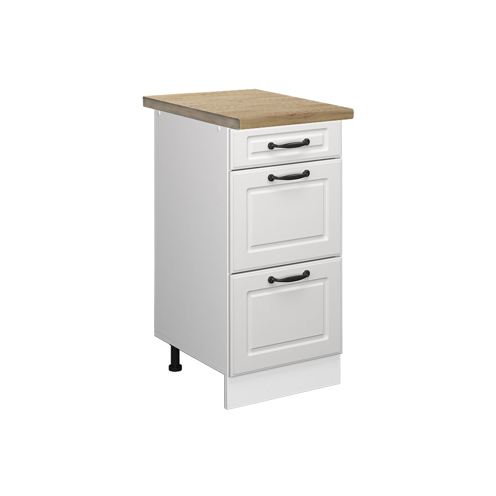 Vicco Mobiletto base per cucina Bianco casa di campagna 40 cm con cassetti, PL Rovere