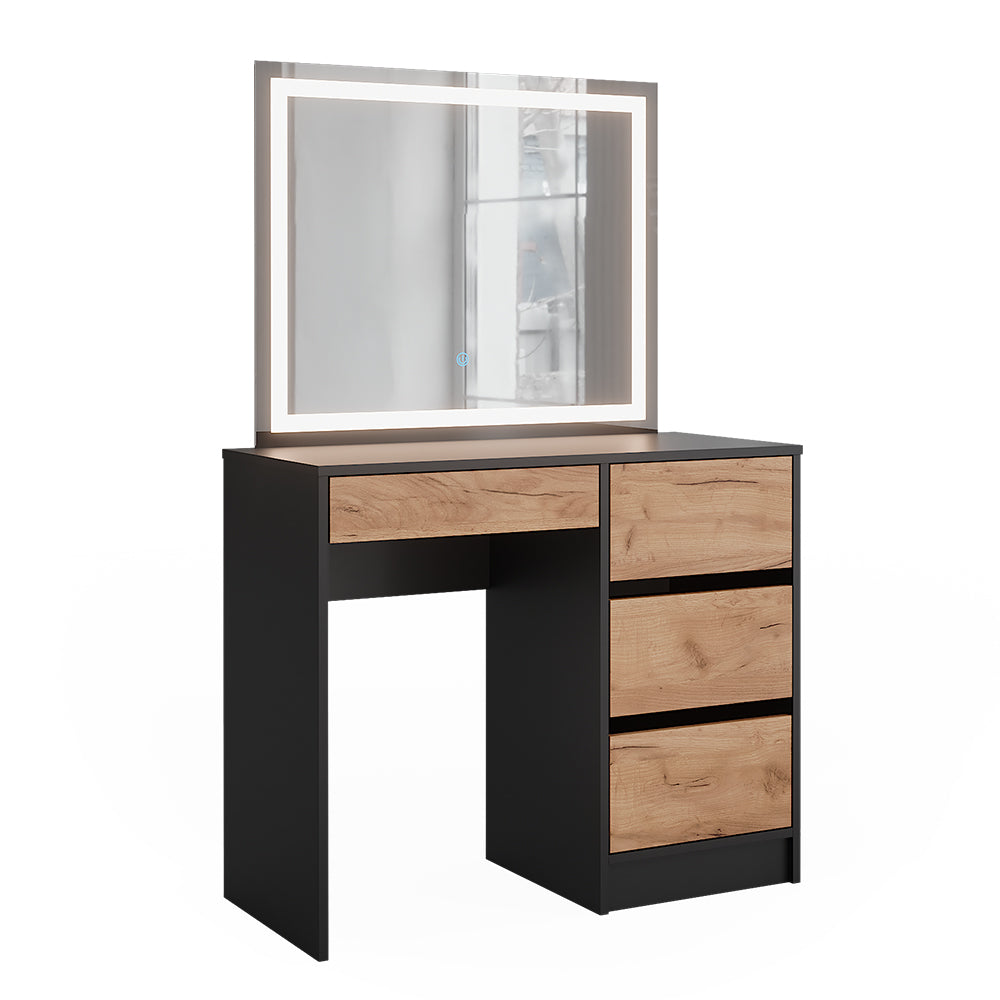 Vicco Tavolo da toilette Antracite/quercia dorata 90 x 75 cm con specchio a LED