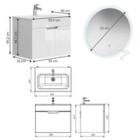 Vicco Set di mobili da bagno Bianco 3 parti, base 60 cm, specchio a led