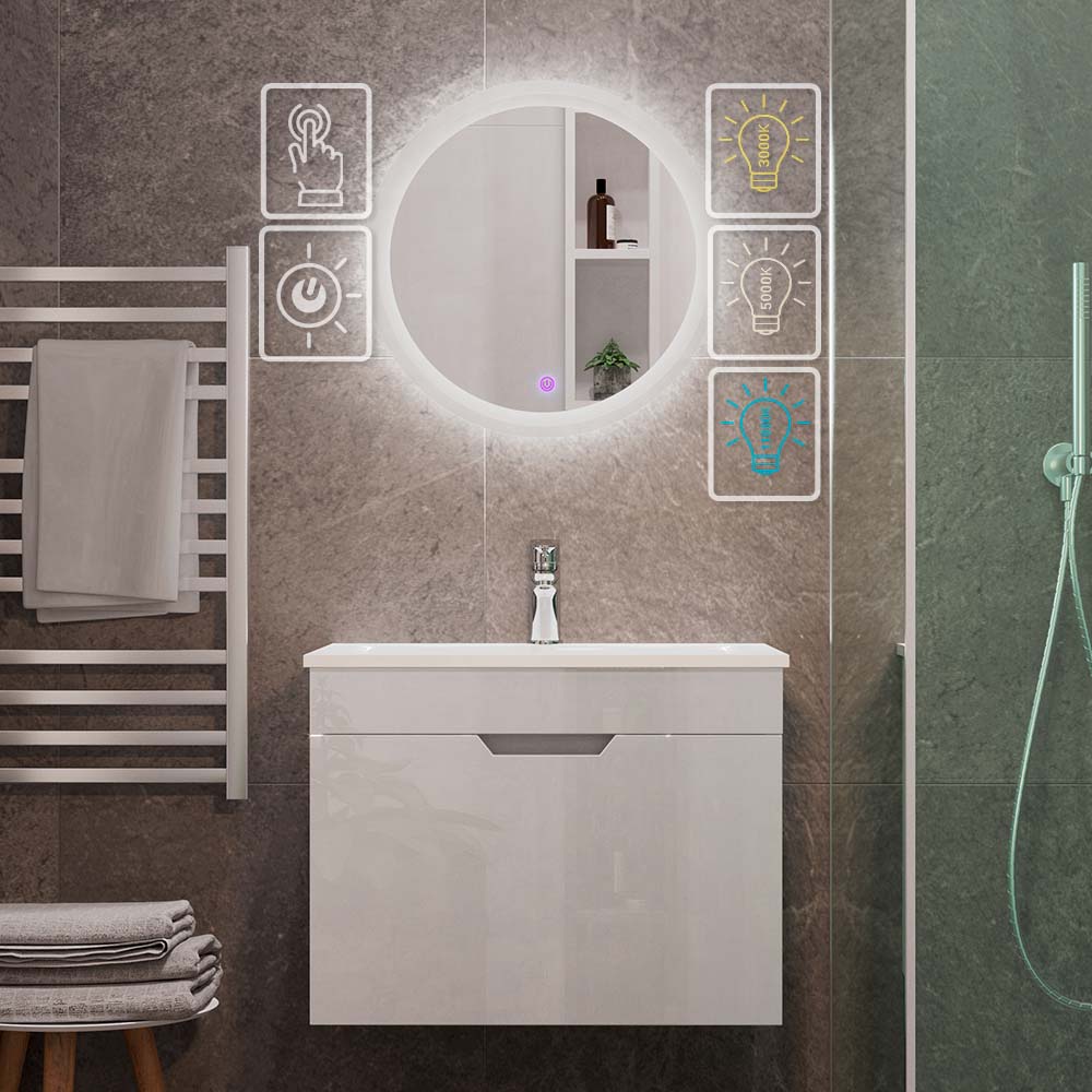 Vicco Set di mobili da bagno Bianco 3 parti, base 60 cm, specchio a led