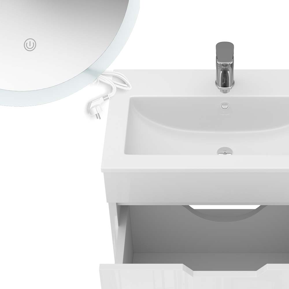 Vicco Set di mobili da bagno Bianco 3 parti, base 60 cm, specchio a led