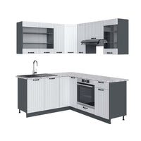 Vicco Cucina angolare completa Bianco casa di campagna/antracite 160 x 190 cm , PL Marmo
