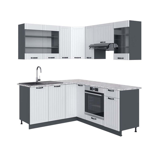 Vicco Cucina angolare completa Bianco casa di campagna/antracite 160 x 190 cm , PL Marmo