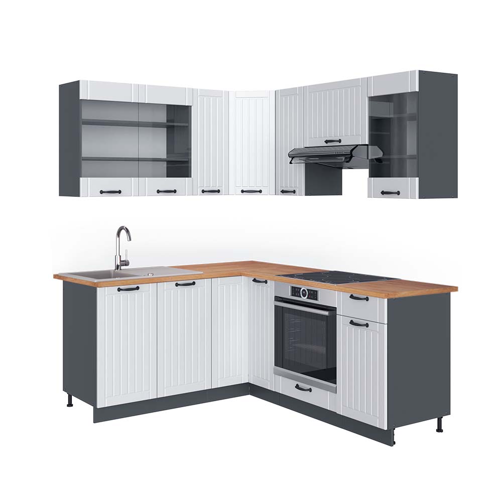 Vicco Cucina angolare completa Bianco casa di campagna/antracite 160 x 190 cm , PL Rovere