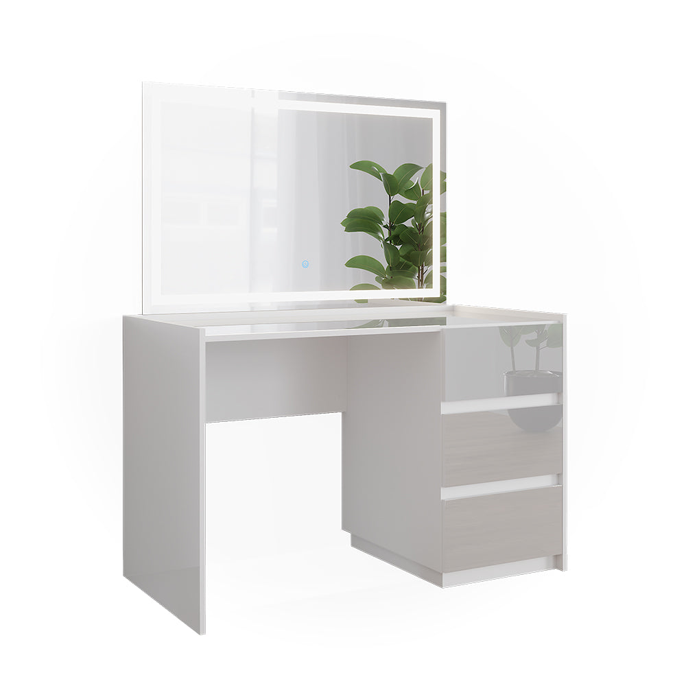 Vicco Tavolo da toilette Bianco lucido 120 cm con specchio a LED