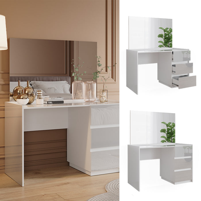 Vicco Tavolo da toilette Bianco lucido 120 cm con 3 cassetti e specchio
