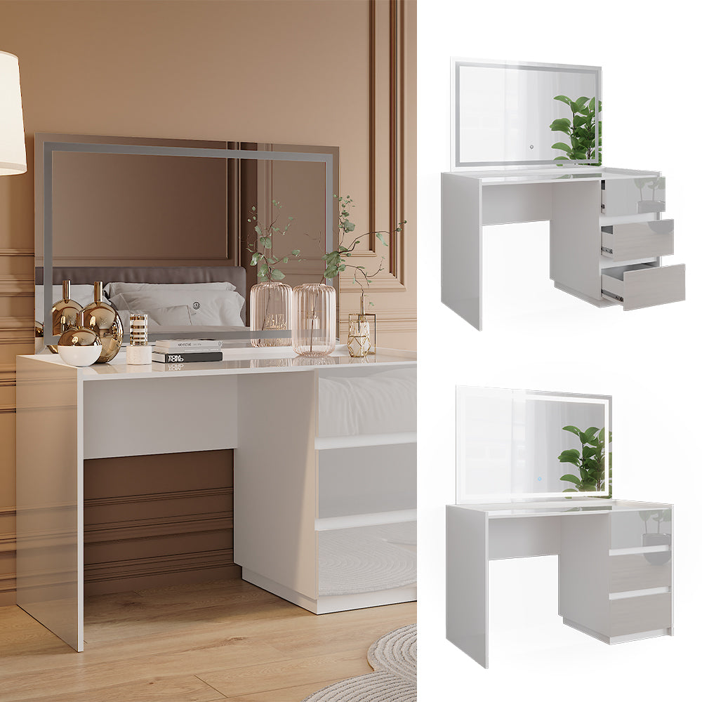 Vicco Tavolo da toilette Bianco lucido 120 cm con specchio a LED