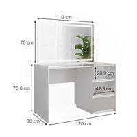 Vicco Tavolo da toilette Bianco lucido 120 cm con specchio a LED