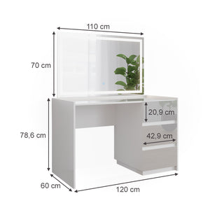 Vicco Tavolo da toilette Bianco lucido 120 cm con specchio a LED