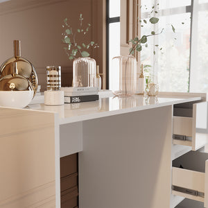 Vicco Tavolo da toilette Bianco lucido 120 cm con 3 cassetti e specchio