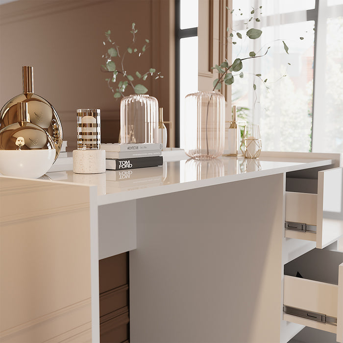 Vicco Tavolo da toilette Bianco lucido 120 cm con 3 cassetti e specchio