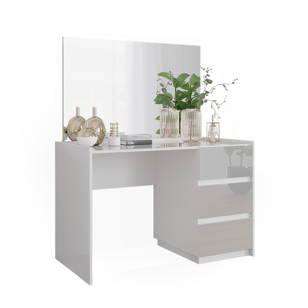 Vicco Tavolo da toilette Bianco lucido 120 cm con 3 cassetti e specchio
