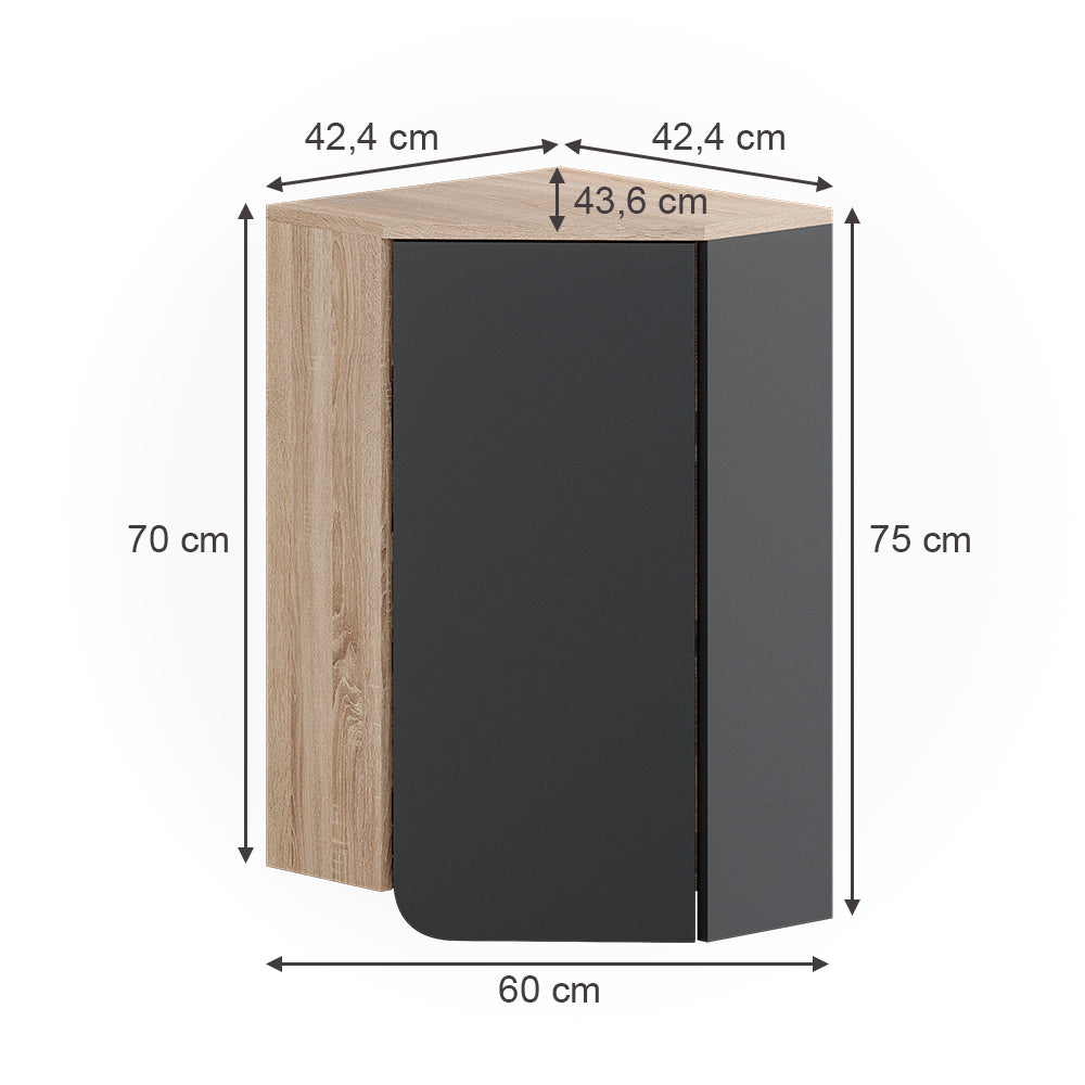 Vicco Mobiletto da bagno Antracite 50 x 75 cm con porta e vani aperti