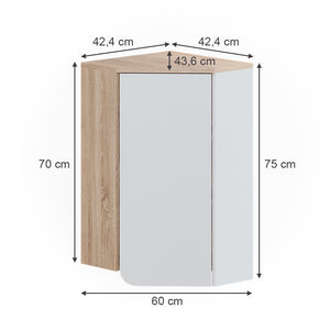 Vicco Pensile angolare Sonoma/Bianco 42.4 x 75 cm