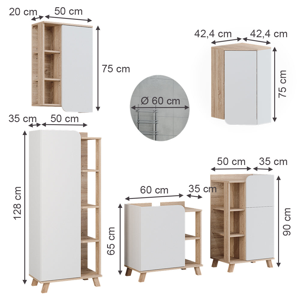 Vicco Set di mobili da bagno Sonoma/Bianco 5 parti