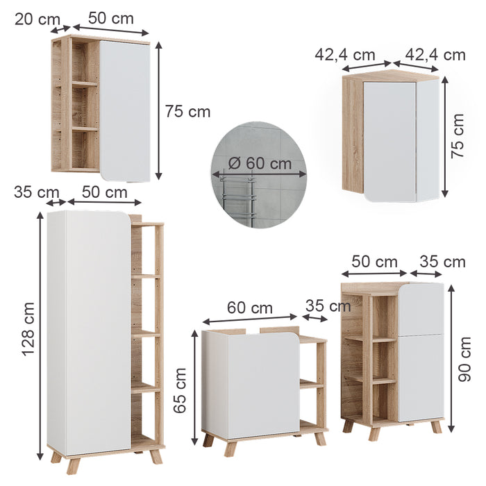Vicco Set di mobili da bagno Sonoma/Bianco 5 parti