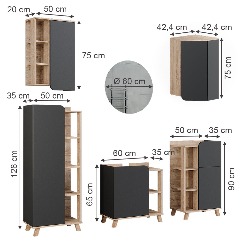Vicco Set di mobili da bagno Sonoma 5 parti