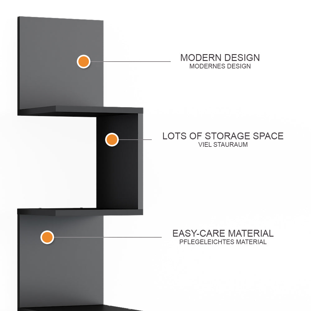 Vicco Scaffale ad angolo Nero 28 x 175.4 cm con 5 scomparti