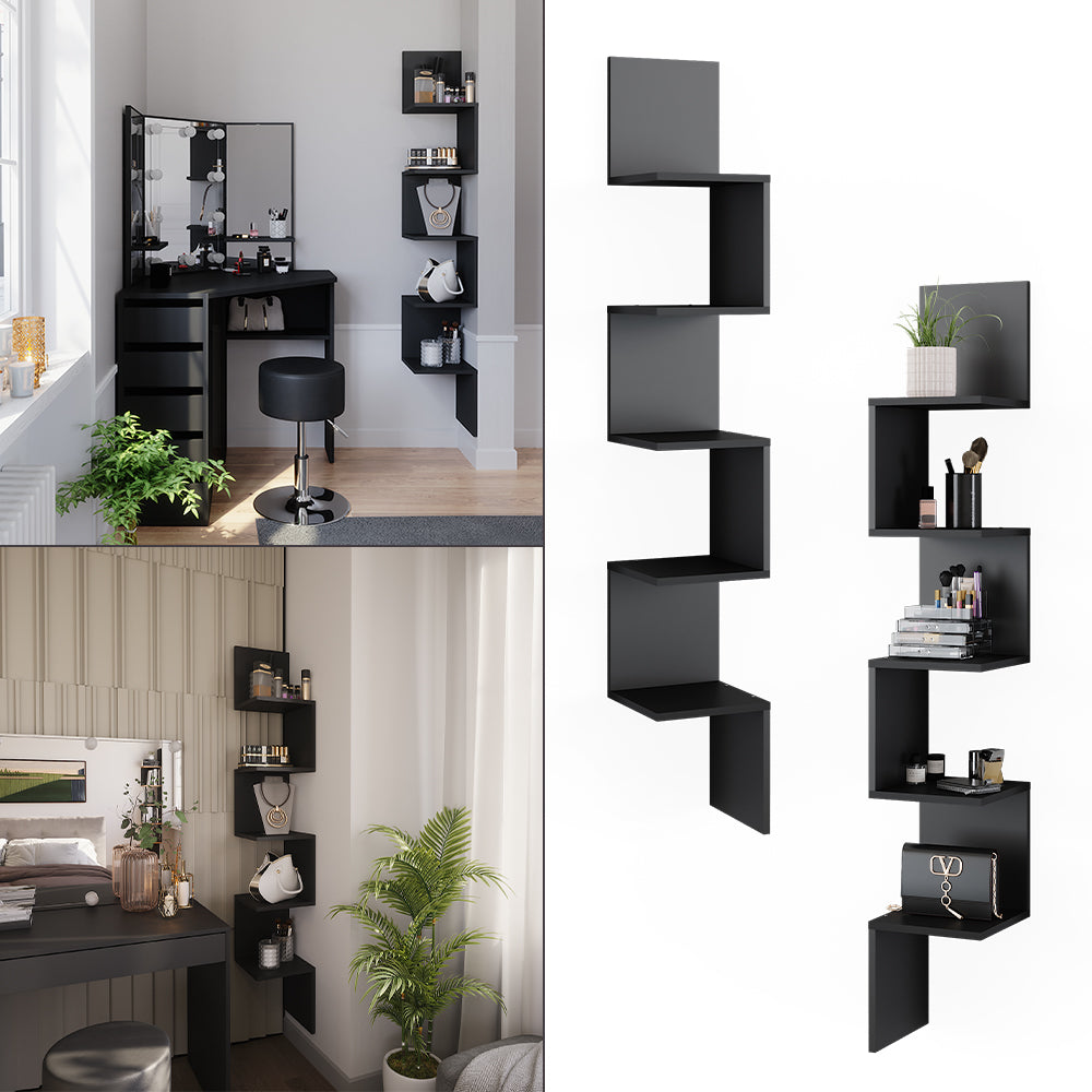 Vicco Scaffale ad angolo Nero 28 x 175.4 cm con 5 scomparti