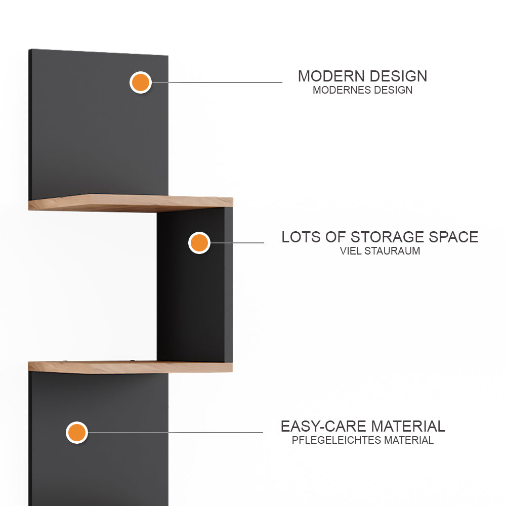 Vicco Libreria angolare da terra Antracite 28 x 175.4 cm Set di 2